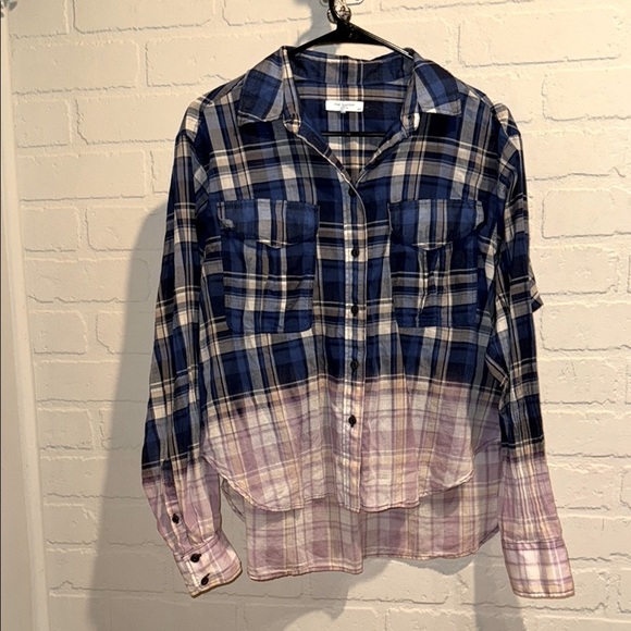 Rag & bone shirt Florian crop hi low plaid ombré fade small oversized - Picture 3 of 8